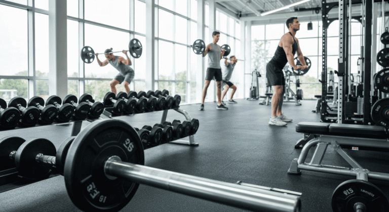 ludzie dobierają obciążenie na siłowni