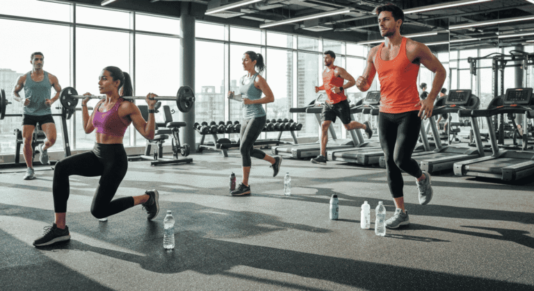 ludzie piją różne napoje na siłowni