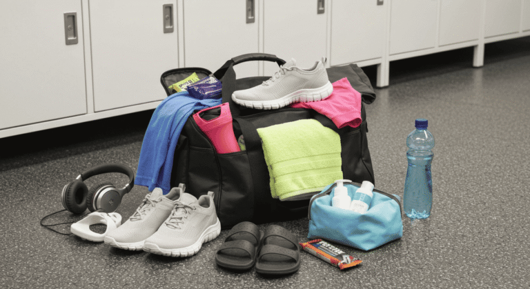 stos rzeczy potrzebnych na siłowni